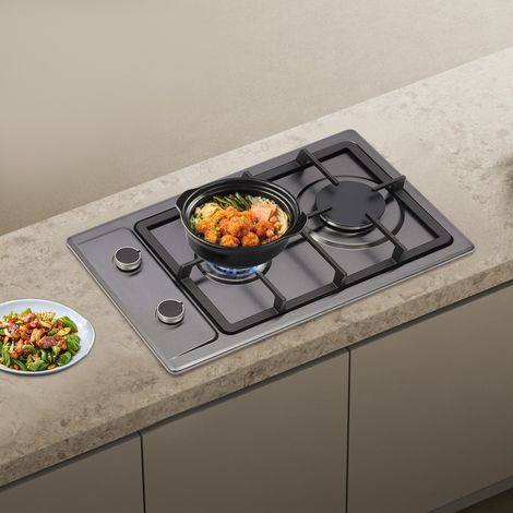 Piano cottura a gas, cucina a gas con vetro con protezione automatica fiamma, piano cottura a gas 2 fuochi, gas naturale e propano, da incasso o autonomo (1/5)