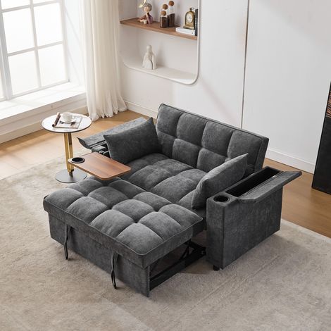 Divano trasformabile (larghezza estensibile 161 cm), trasformabile, schienale regolabile 108°/135°/180°, porte USB/Type-C, tessuto, ripiano nascosto, grigio