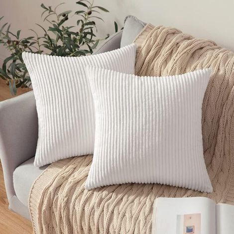 Set di 2 Federe per Cuscini Decorativi in Velluto a Coste, Morbide Copricuscino per Divano, Casa, Soggiorno, Camera da Letto e Letto, 40x40 cm, Bianco (1/5)