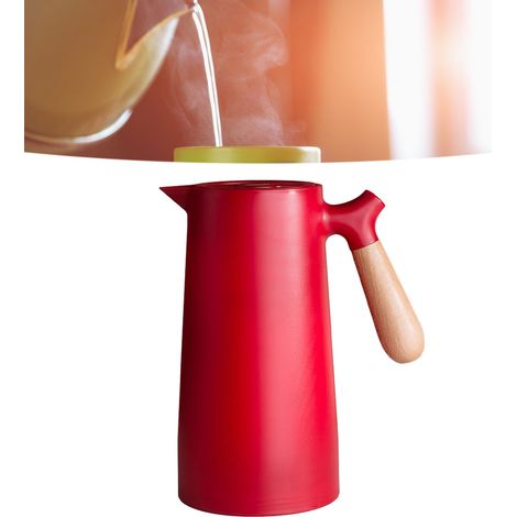Bouilloire isotherme sous vide pour thé, eau et café, revêtement en verre multicouche, rouge, 1 L, idéale pour la maison et le camping. (1/5)