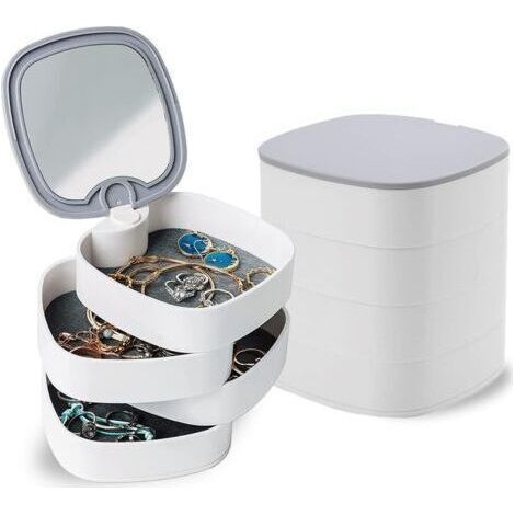 BoîTe à Bijoux, Boîte à Bijoux Rotatif, BoîTe à Bijoux avec Miroir, Boite a Bijoux Voyage Blanc, Rotation Petite Coffret Bijoux de Rangement, pour Collier Bracelet Bague Boucle Anniversaire (B (1/5)