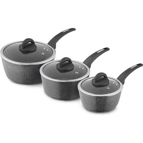 Tower T81212 Cerastone Forged 3 Piece Saucepan Set with Non-Stick Coating and Soft Touch Handles,18/20/22cm, Graphite