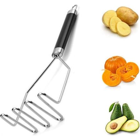 Presse-purée en acier inoxydable, presse-légumes Presse-purée de cuisine en acier inoxydable avec poignée pour légumes, purée de pommes de terre, argent-Fei Yu (1/5)