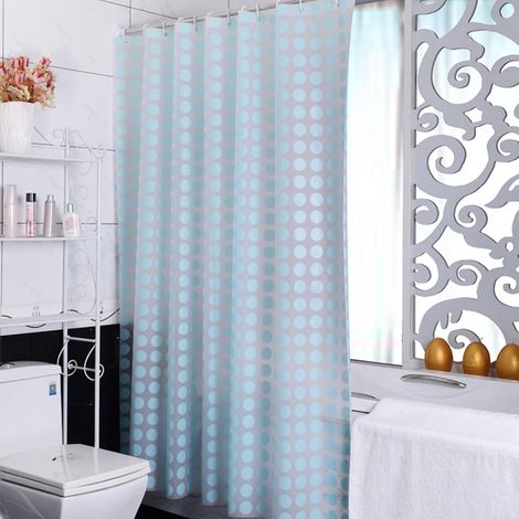 Œillets pour rideau de douche 220 x 200 cm, rideau de bain en PEVA à motif de cercles bleus avec anneaux de rideau de douche blancs