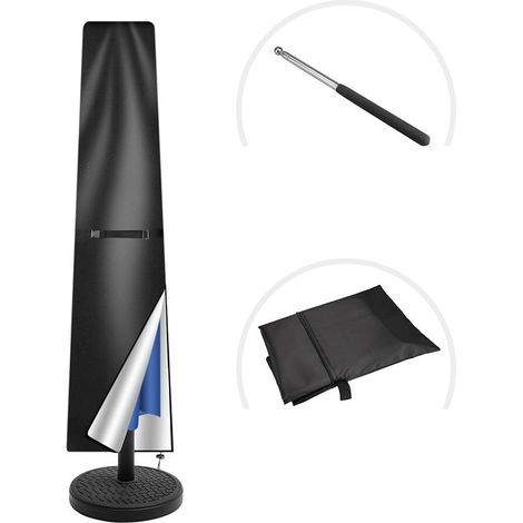 Housse pour parasol de terrasse – Housse de protection imperméable pour parasols d'extérieur et de jardin, avec fermeture éclair et tige (Noir, 170 cm) (1/5)