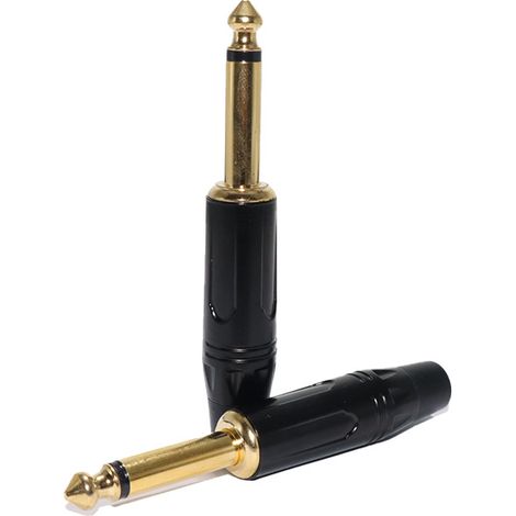 6.35 mm mono male anti-feedback connector with black stem for instrument/audio, solderable (1/4)