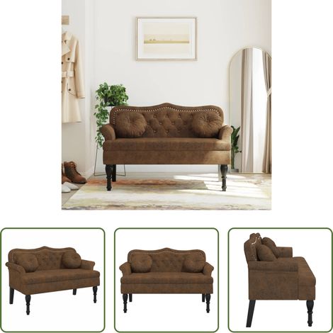 vidaXL Wildlederimitat - Bank mit Kissen Braun 120,5 x 65 x 75 cm Wildlederimitat (1/5)