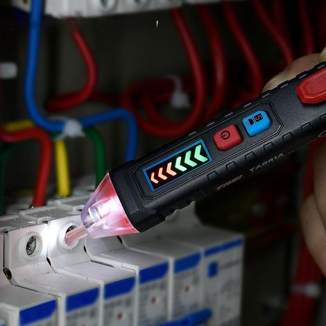 Stylo testeur électrique multifonction TA881A à affichage numérique. Détection par induction sans contact, idéal pour vérifier les circuits électriques et localiser les points de rupture des fils. (1/5)