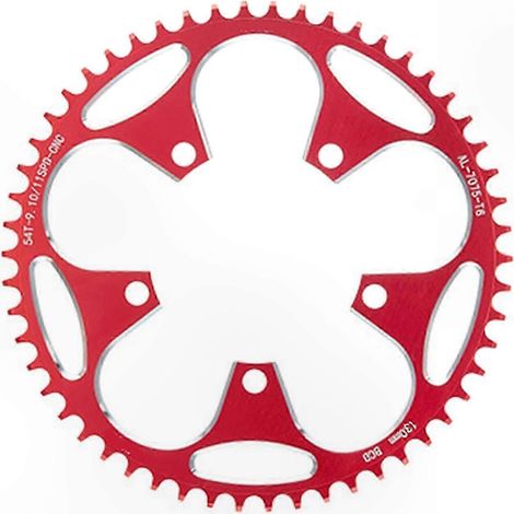 Pignon fixe pour vélo, 110 BCD, 5 trous, profil étroit-large, teinte rouge, couronne mono-plateau (1/5)