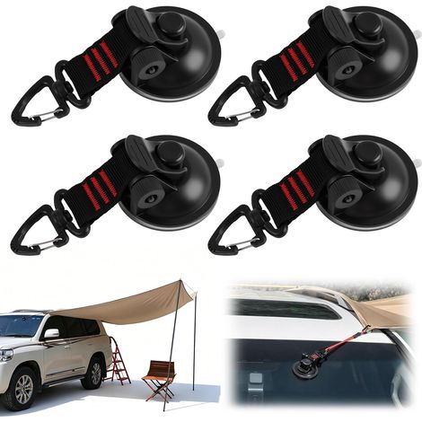 Ensemble de 4 Ancres à Ventouse avec Crochets pour Auvents de Voiture, Tentes de Camping et Accessoires de Bâche, Matériaux Robustes, Résistants et Légers pour une Fixation Sécurisée (1/5)