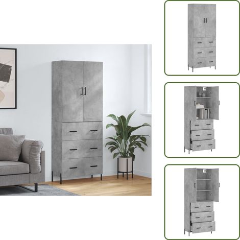 Credenza in legno multistrato - vidaXL Credenza Grigio Cemento 69,5x34x180 cm in Legno Multistrato - Credenza con piedini in metallo