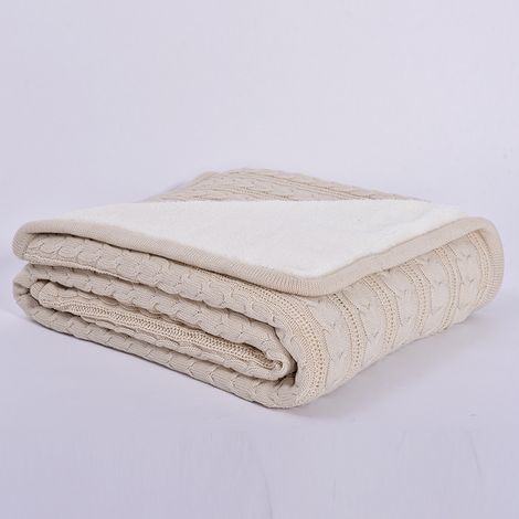 Plaid tricoté torsadé en maille, beige, 70 x 100 cm (1/2)