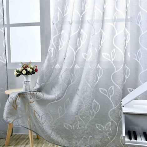Paire de Rideau Voilages - Feuillet gris - 100 x 250 cm (1/4)