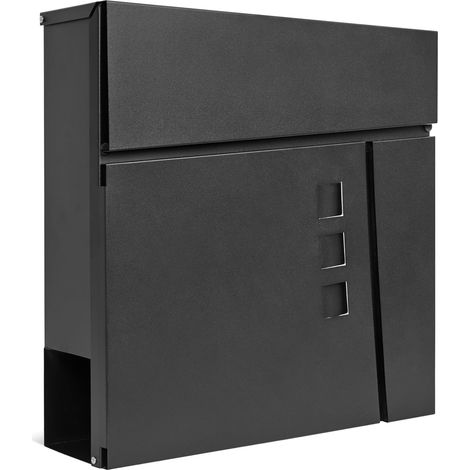 Boîte aux Lettres Murale, Design Moderne avec Fente pour journaux, verrouillable, Rabat relevable, Serrure dissimulée, Facile à Installer, 37 x 10,5 x 37 cm (Noir)