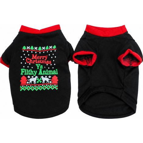 T-shirt de Noël pour chien, vêtements pour animaux de compagnie, Père Noël vert, XS SML, Bichon ours en peluche Poméranien XS-Noir (1/5)