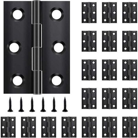 pair Charnières pliantes en acier inoxydable noir pour portes, fenêtres, armoires, 44 mm × 31 mm, avec 120 vis, 20 pièces (1/4)