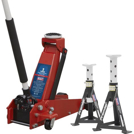 Sealey Trolley Jack 3 Tonne & Axle Stands (Pair) 3 Tonne per Stand Combo 3000CXDCOMBO1 (1/2)