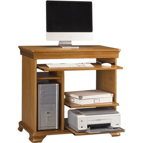 Meuble Informatique Pin Miel 5 Niches 4 Tablettes L 88 H 85.5 P 55 cm (1/5)