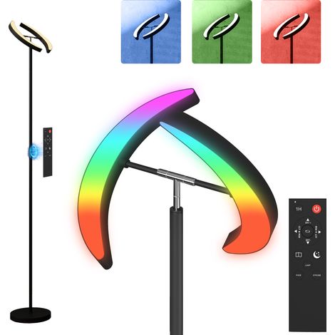 RGB Stehlampe, dimmbare Lampe mit mehrfarbigen Beleuchtungsmöglichkeiten, drehbar, Schwarz