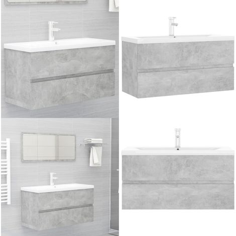 Armoire d'évier et lavabo intégré gris béton bois d'ingénierie - Meuble De Salle De Bain - Armoire De Salle De Bain - Lavabo Intégré - Robinet Inclus - Évier - Home & Living (1/5)