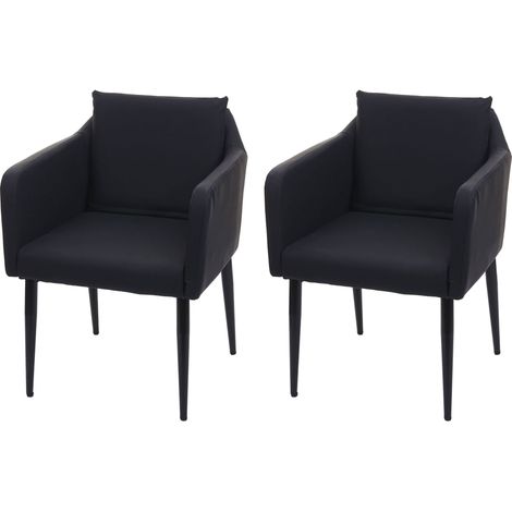 2x chaise de salle à manger HWC-H93, chaise de cuisine chaise longue - similicuir noir (1/5)
