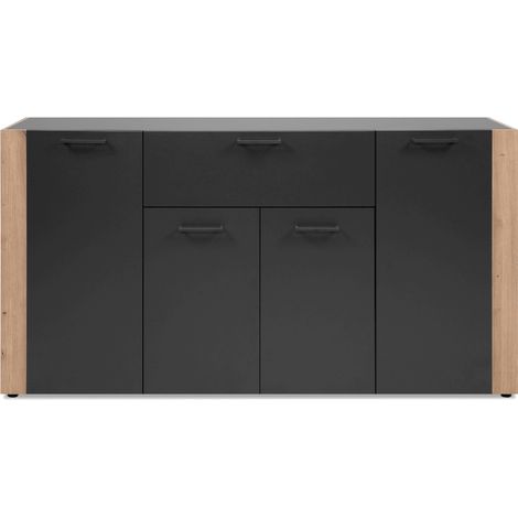 CALICOSY - Buffet 4 portes 1 tiroir décor anthracite et chêne L162 cm LUMA (1/5)