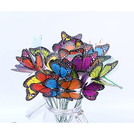 Piquets papillons, 48 pièces de 29 cm, décorations papillons de jardin imperméables pour l'intérieur et l'extérieur, jardin, terrasse, pots de fleurs, parterres de fleurs, décoration intérieure et ext (1/5)