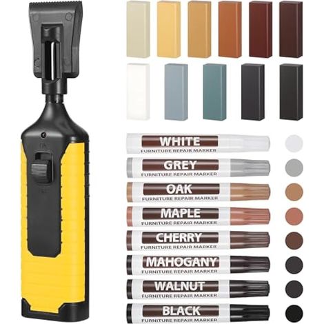 Kit de réparation pour sol stratifié, kit de réparation pour plan de travail, bâton de cire pour bois avec marqueur de retouche, kit de réparation pour sol vinyle, rayures sur bois, meubles, plan de t