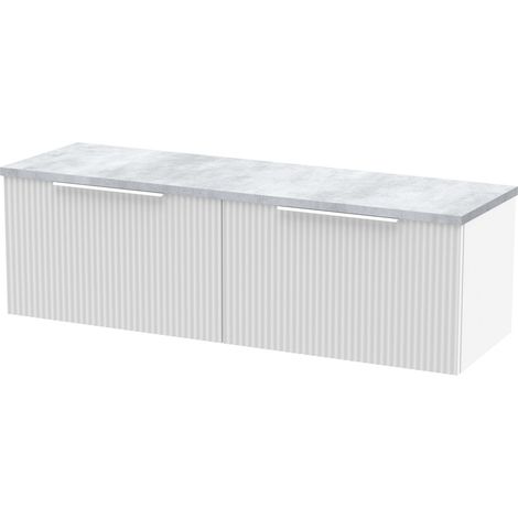Tixall Fluted 2 Drawer Wall Hung Vanity Unit with Laminate Worktop, Satin White, 1200mm