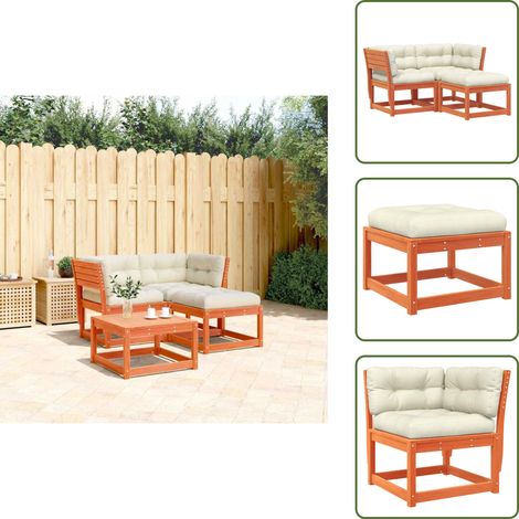 Cojines para sofás - vidaXL Set de sofás jardín 3 pzas con cojines madera pino marrón cera - Sofás esquineros