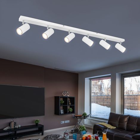 Faretto da soffitto plafoniera 6 fiamme faretto bianco, spot mobili, lampada da soggiorno in metallo, 6 prese GU10, LxLxA 115x6x12cm (1/5)