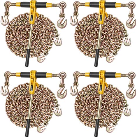 Tendeur à Cliquet avec Chaîne G80 8 mm x 3,9 m Chaîne d'Arrimage à Tendeur de Capacité de Charge 3628 kg pour Sécuriser les Charges, Transport, Remorquage, Exploitations Forestières, Lot de 4 (1/5)