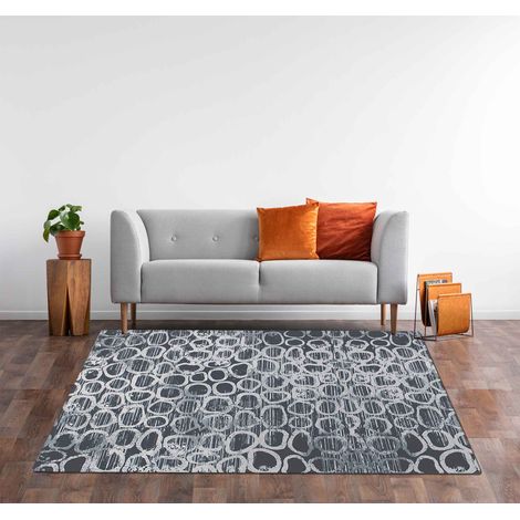 Tappeto Arredo Moderno Morbido in Ciniglia Ingresso Antiscivolo Prodotto Italiano Soggiorno Camera Salotto Disegni Piazzati Cotone Varie Misure Grande Esopo Antracite - 140x200 cm