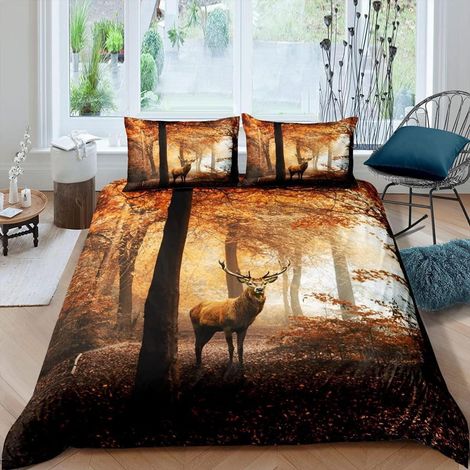 Bettwäsche-Set Hirsch Wald Motiv 155x220cm Mikrofaser atmungsaktiv