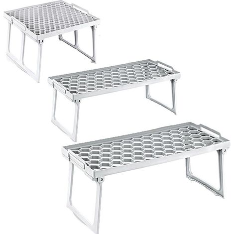 Mensola salvaspazio sovrapponibile ripiani portaoggetti utensili stoviglie cucina bagno richiudibile antiscivolo impilabile - misuraaltezza: H15 x P14 x L30 cm (1/5)