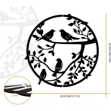 Décoration murale en métal, 30 cm, oiseau en métal sur une branche, silhouette d'oiseau pour le mur, décoration suspendue en fer forgé noir (1/3)
