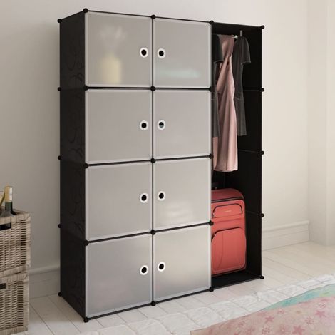 Armoire Penderie Portable, Armoire combinée modulaire, Armoire Pliante, Cube de Rangement 9 compartiments Noir et blanc 37 x 115x150 cm HYB84084 (1/5)
