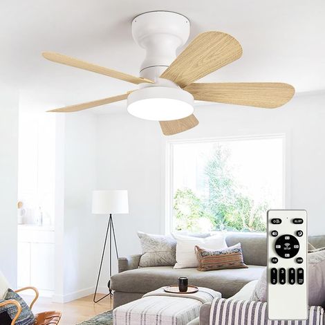 Small Ceiling Fan with Lighting: 28 Inch Recessed Ceiling Fan with Lighting and Remote Control, Reversible Low Profile Ceiling Fans for Bedroom, Wood (1/5)