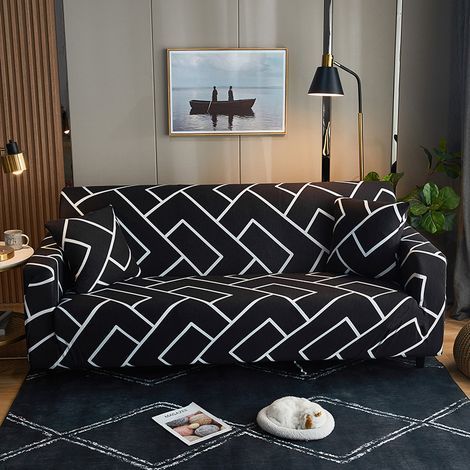 1 Stretch sofa cover - Printed sofa cover, Non-slip stretch sofa cover, Black loveseat 145-185. (1/5)