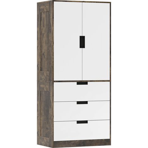 HOMCOM Modern Clothes Storage Cupboard Unit with Hanging Rod, Rustic Brown (1/5)