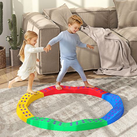 Poutre d'équilibre pour enfants avec 8 dalles ondulées, surface antidérapante et tapis de protection. (1/5)