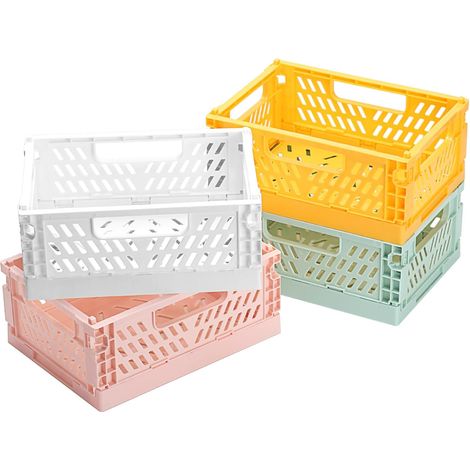 4 Pcs Caisse Pliable Plastiques, Cagette Plastique Pliables, Casier de Rangement Plastique Empilable, Panier de Courses Pliable pour bureau, cuisine, salle de bain et placards (1/5)