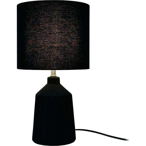 Lampe de chevet ACKERMAN, pied céramique strié, abat-jour en tissu, douille E14, H x D : 42 x 23 cm, avec câble, couleur noir (1/5)