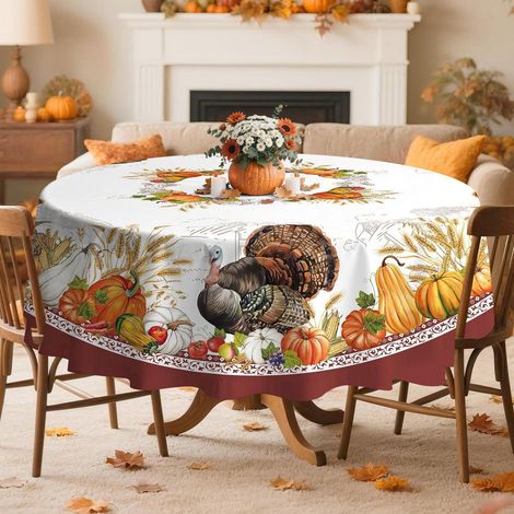 Nappe ronde Automne Dinde Citrouille Ø 180 cm Polyester lavable