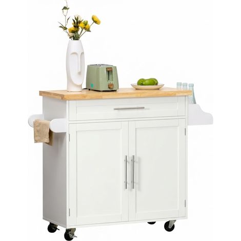 ELVMI Carrello da Cucina con Cassetto Armadietto Ripiano Regolabile Portaspezie Ruote Bianco 109 x 40 x 89 cm (1/5)