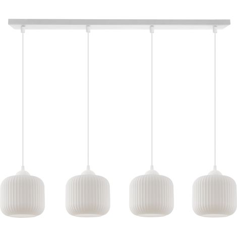 Suspension Riffle, blanche, 4 lampes, abat-jour cylindrique blanc, E27 (1/5)