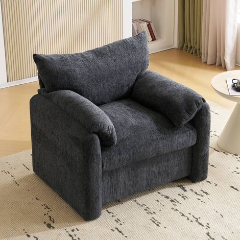 Fauteuil design en tissu chenille, grand siège décoratif confortable pour salon ou chambre (1/5)