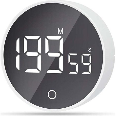 Horloge Minuterie visuelle magnétique, compte à rebours de 60 minutes avec 3 niveaux de volume, minuterie courte, grand écran LED - Blanc