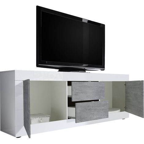Mueble para TV Sinello, 2 compartimentos, apertura con manilla, 86 pulgadas, 210x43x65h cm blanco brillante