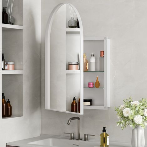Mobile bagno a specchio ad arco 91 x 61 x 12 cm, bianco, in metallo e vetro temperato HAVRYA (1/5)